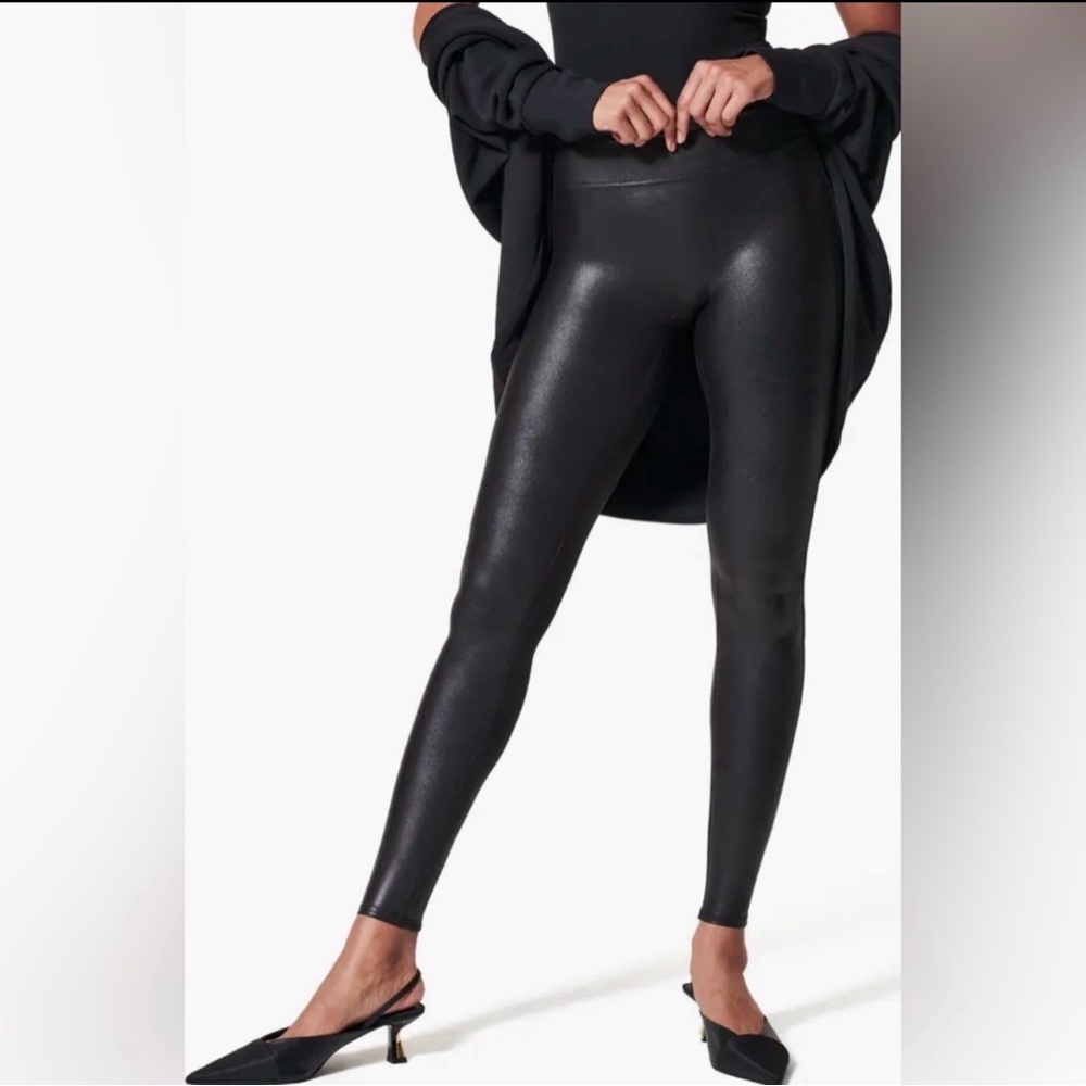 SPANX Faux Leather Leggings S/P Small Petite Black NWT High Rise